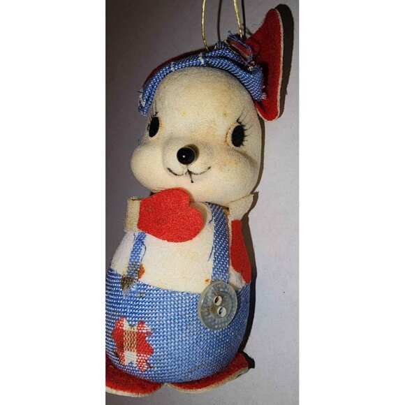 Vintage Japanese Mouse Ornament With Denim Overalls & Red Accents - Collectible - Picture 3 of 9